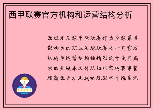 西甲联赛官方机构和运营结构分析